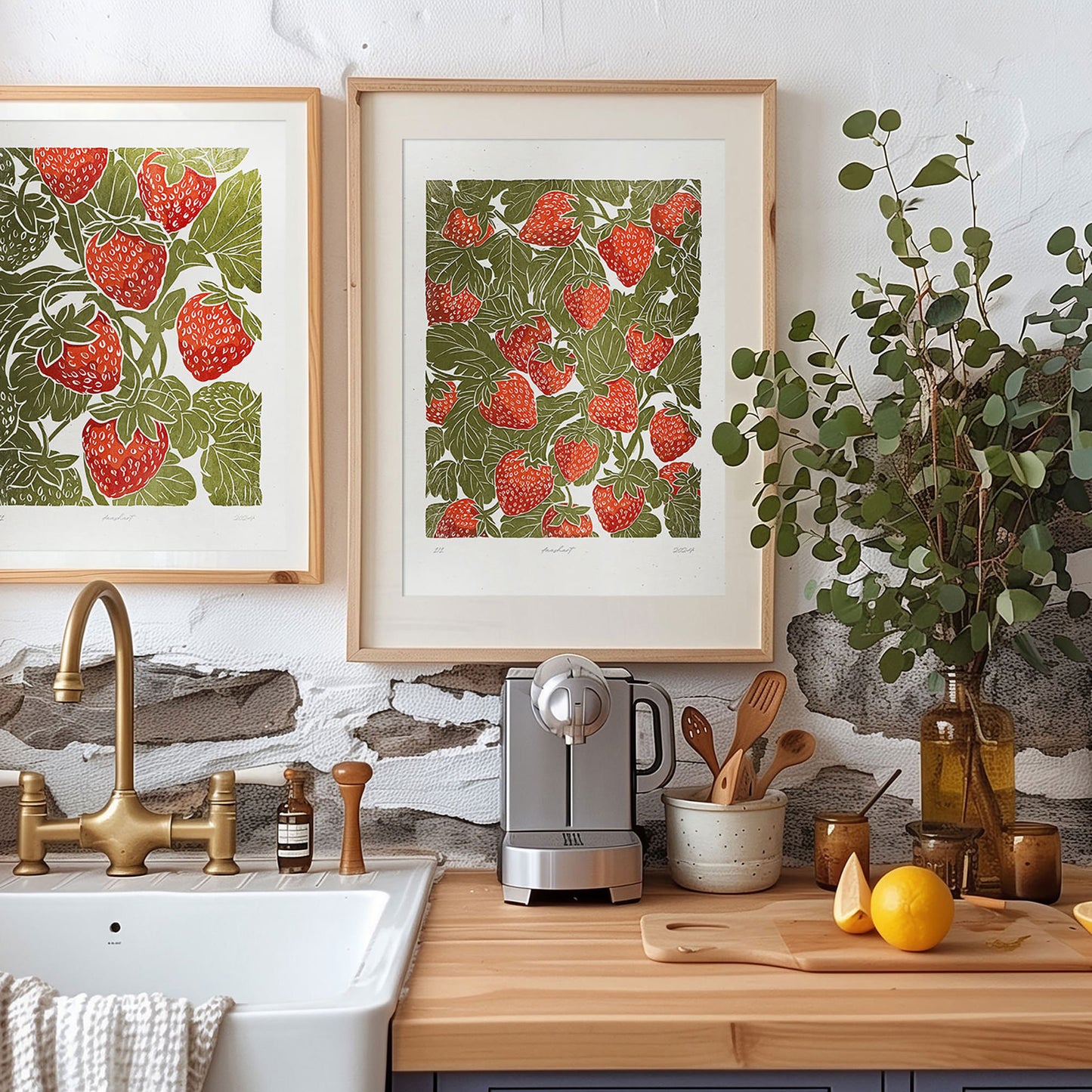 Sage green red berries «Sagren Strawberries N2» Printable linocut prints wall art poster going away gift for coworker, employee appreciation gift, pass the gift game, realtor closing gift, fathers day gift, grandpa gift, new dad gift, sister birthday gift, boyfriend gift, couple gift, best friend gift, girlfriend gift, sister gift, big sister gift, daughter gift, best man gift, wife gift, brother gift