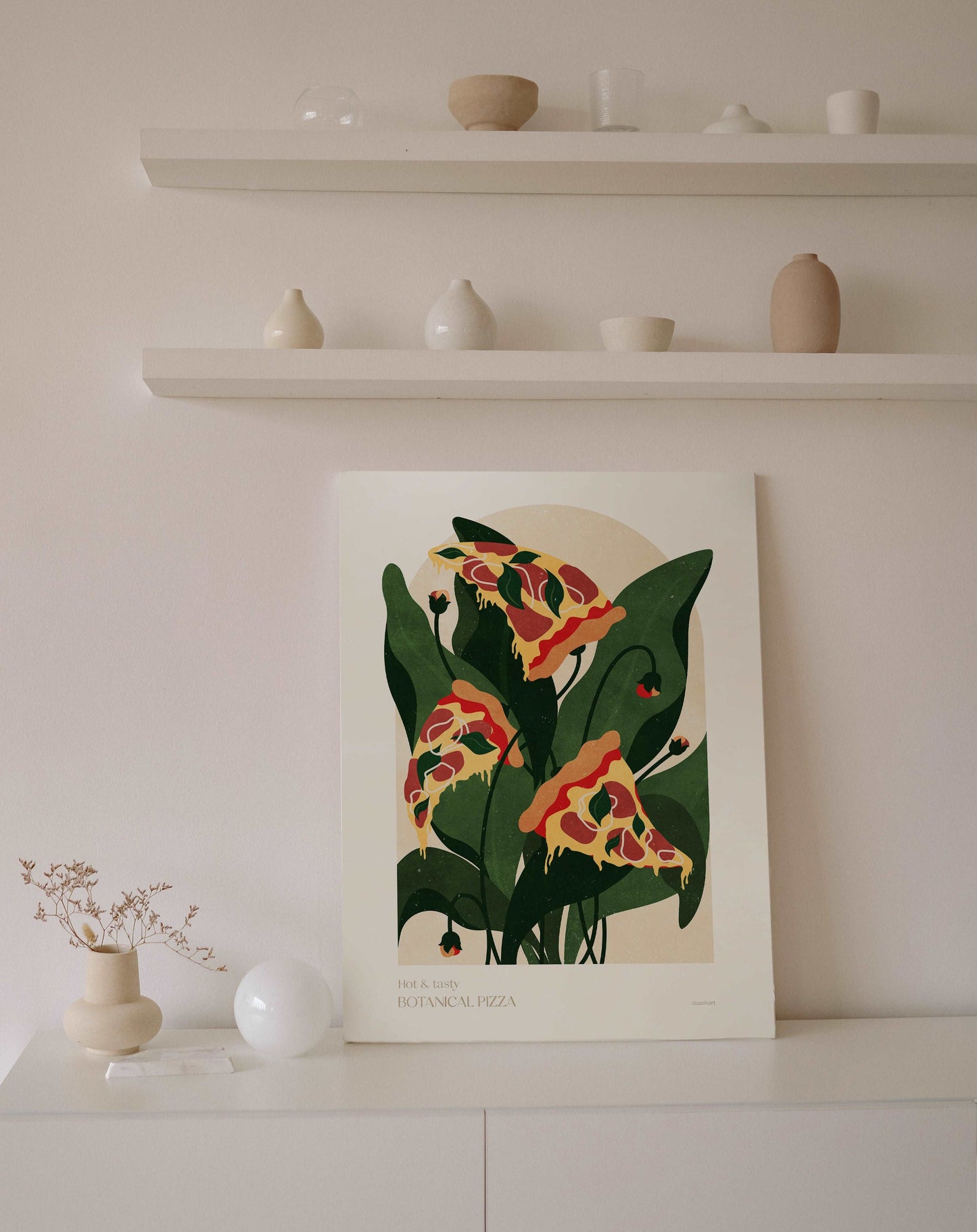 Botanical vintage pizza poster for modern kitchen and dining room decor Printable wall art INSTANT DOWNLOAD
