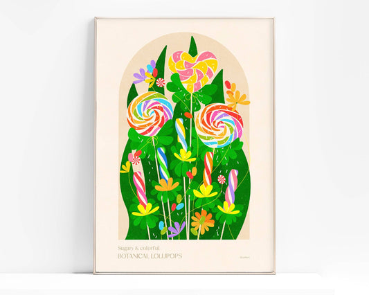 Botanical lollypop candies poster & Rainbow sweets Printable wall art for kids room decor INSTANT DOWNLOAD