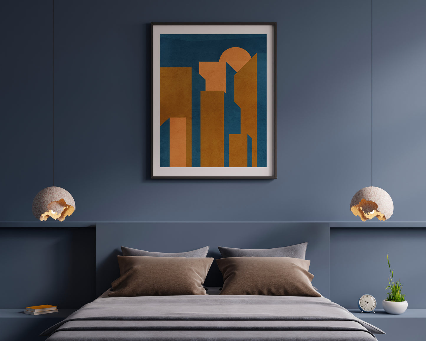 Living room wall art Abstract city poster Neutral geometric Printable wall art Terracotta wall art Abstract cityscape INSTANT DOWNLOAD Minimalist poster Mid century modern Beige and blue art Vintage poster Home accessories Housewarming gift