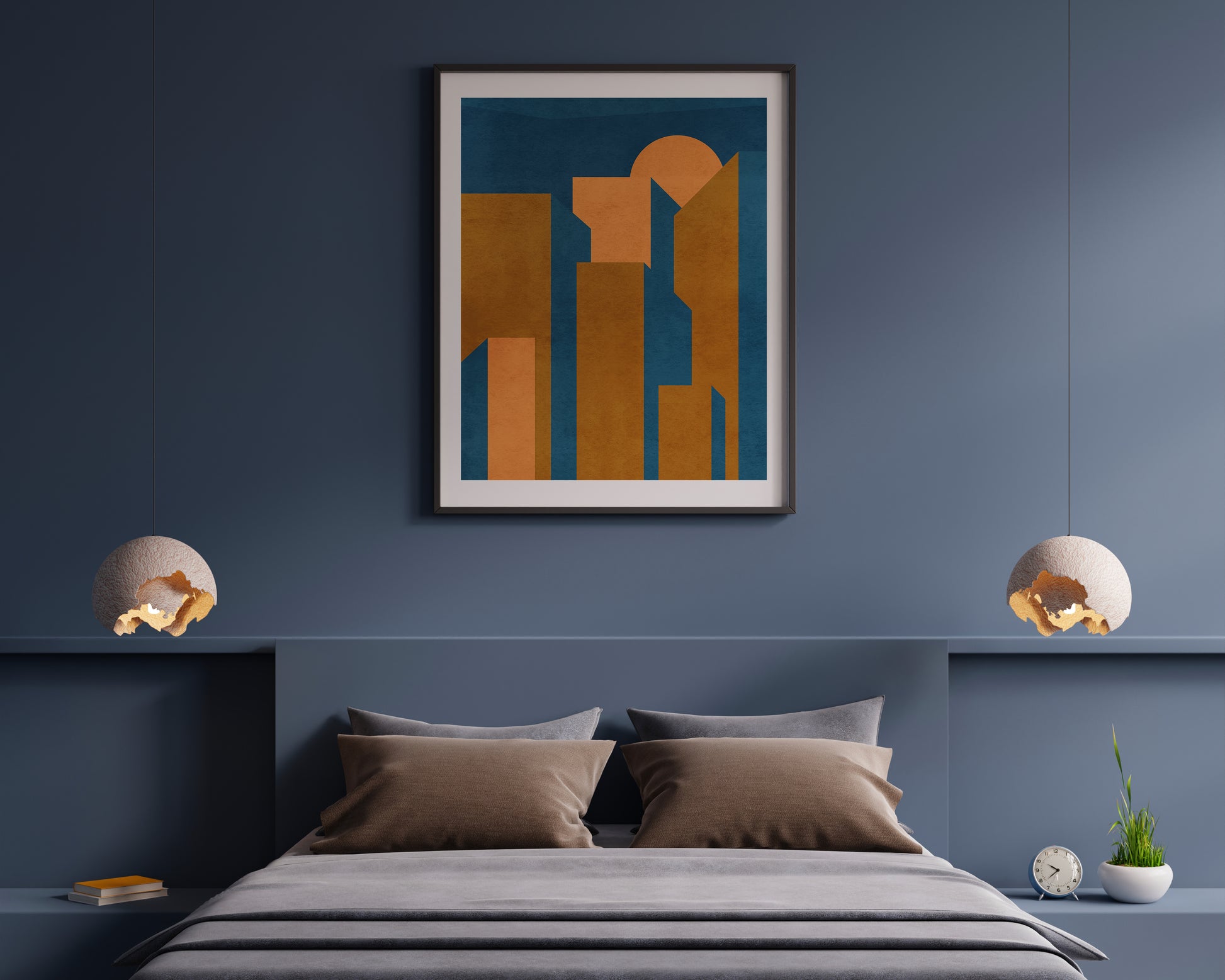 Living room wall art	Abstract city poster	Neutral geometric	Printable wall art	Terracotta wall art	Abstract cityscape	INSTANT DOWNLOAD	Minimalist poster	Mid century modern	Beige and blue art	Vintage poster	Home accessories	Housewarming gift