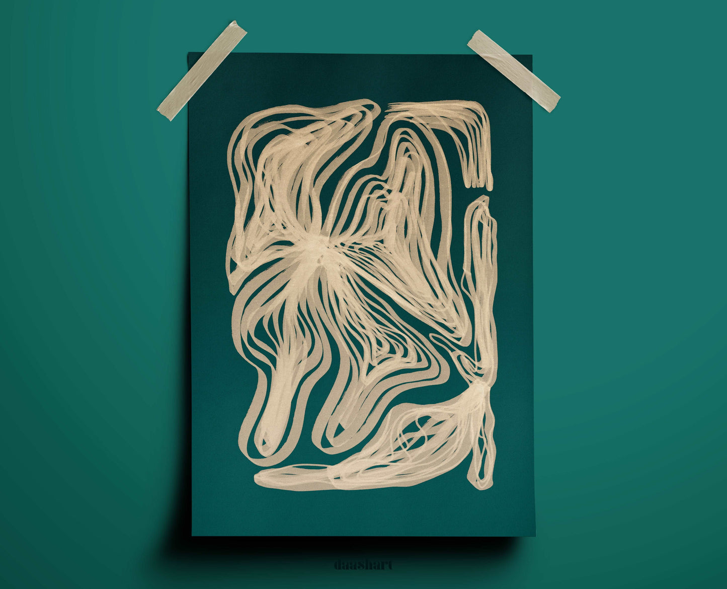 Abstract lines flower art Trendy emerald green / Printable wall art for modern living room and bedroom decor INSTANT DOWNLOAD
