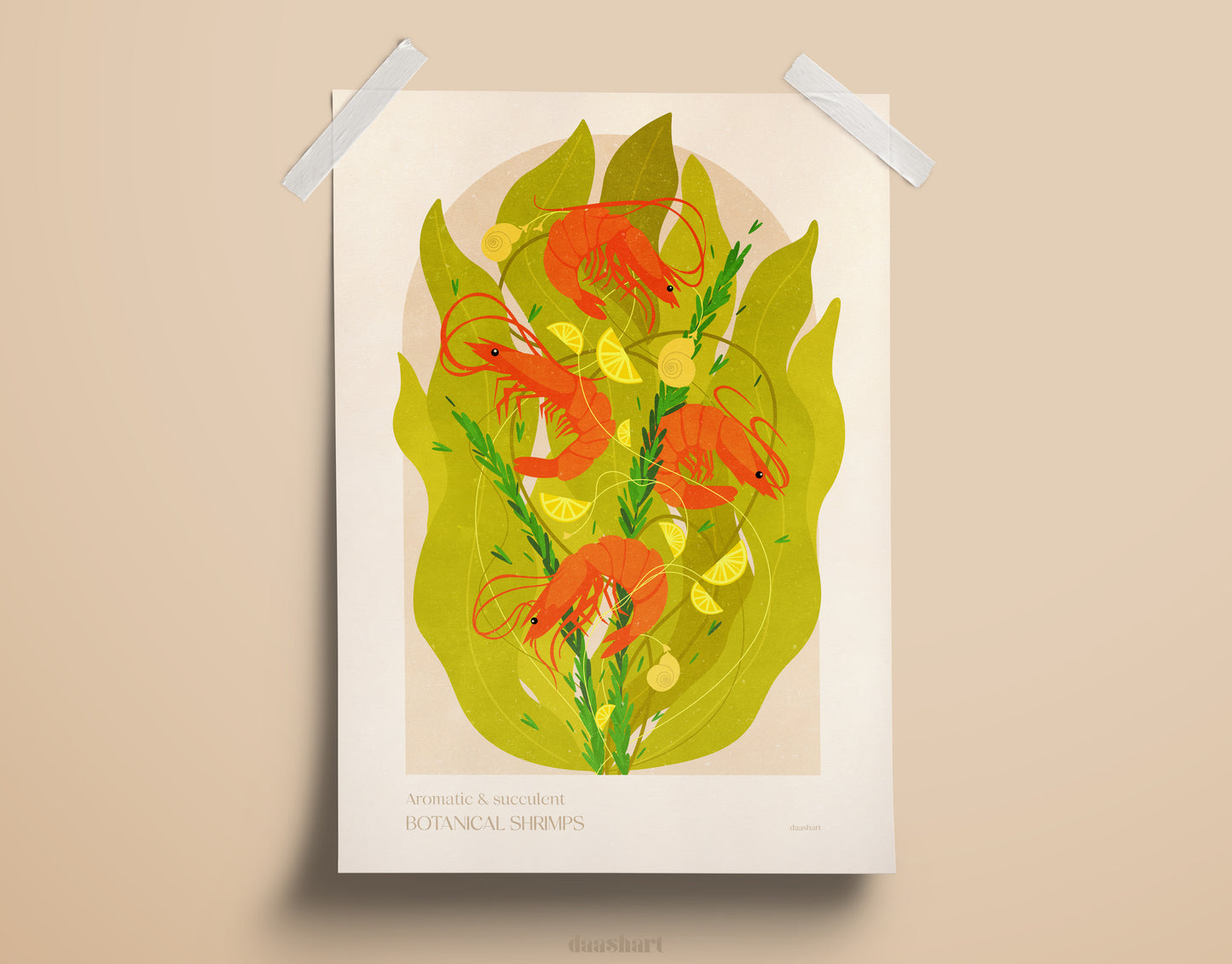 Botanical vintage shrimp poster for modern kitchen and dining room decor Printable wall art INSTANT DOWNLOAD