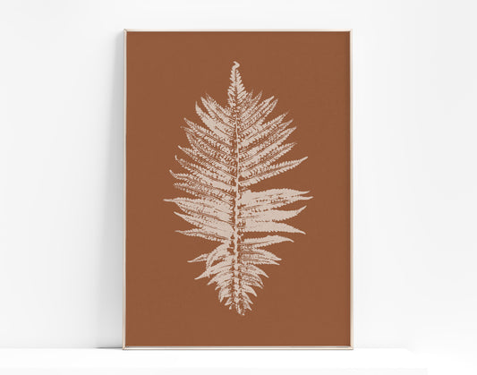 Terracotta and beige fern plant Printable wall art Botanical nature simple poster Farmhouse bedroom or kitchen decor INSTANT DOWNLOAD Large monotype digital poster prints farm farmhouse rustic cottagecore foraged wall art decor