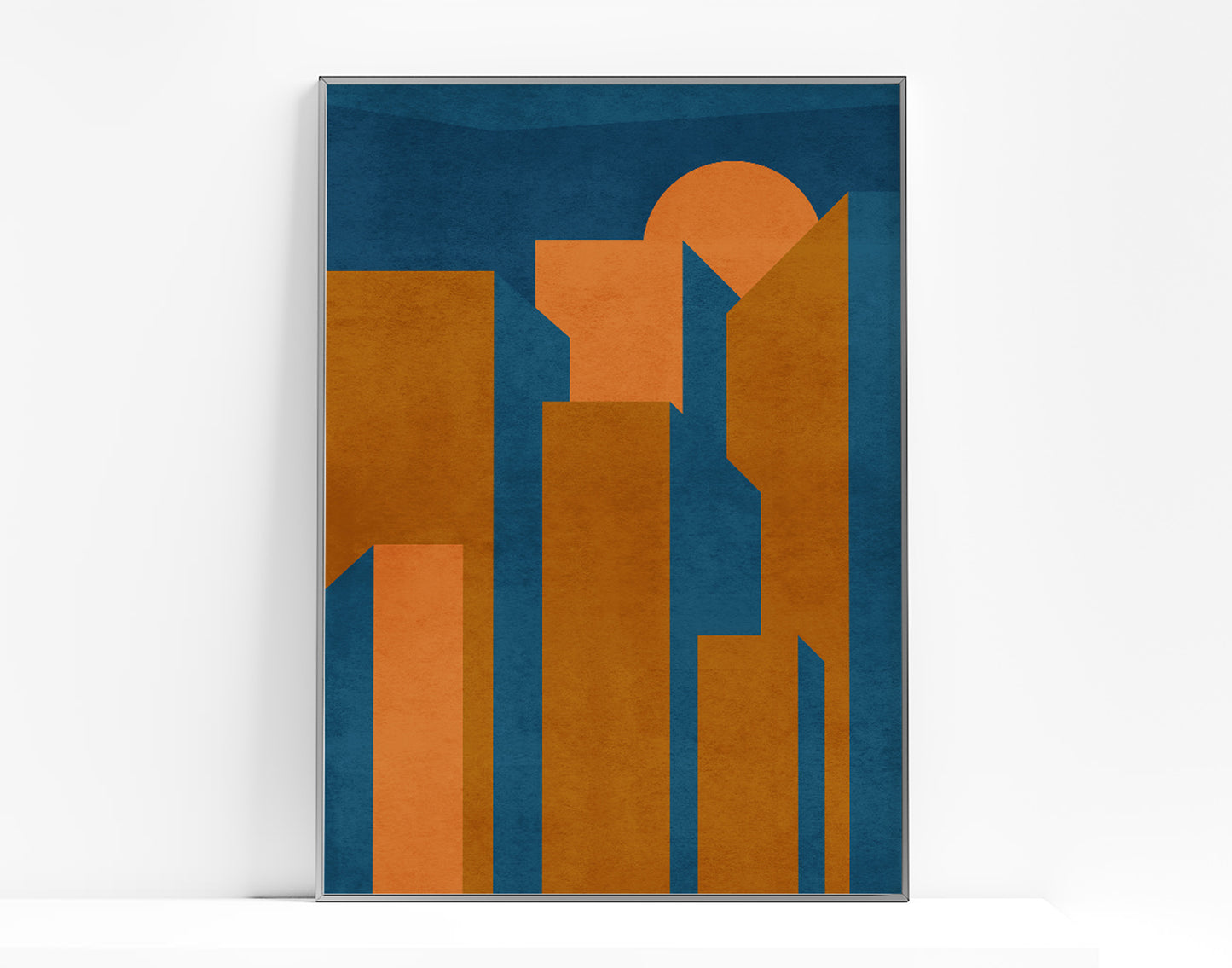 Living room wall art Abstract city poster Neutral geometric Printable wall art Terracotta wall art Abstract cityscape INSTANT DOWNLOAD Minimalist poster Mid century modern Beige and blue art Vintage poster Home accessories Housewarming gift