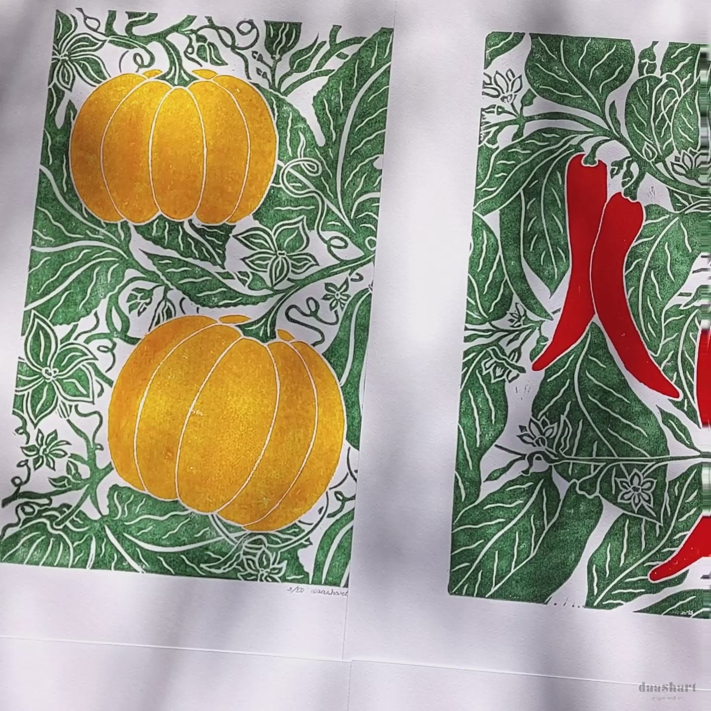 Gallery wall set of 6 linocut print Oranges Lemon Pumpkin Apples Chili papper Pear botanical fruit and vegetables for modern kitchen wall art or Nature lover gift UNFRAMED / original artwork, handmade art, printmaking, lino print, linogravure, farm kitchen art, living room decor, dining room wall art, bedroom art, new home gift, farmhouse gift, floral wall art