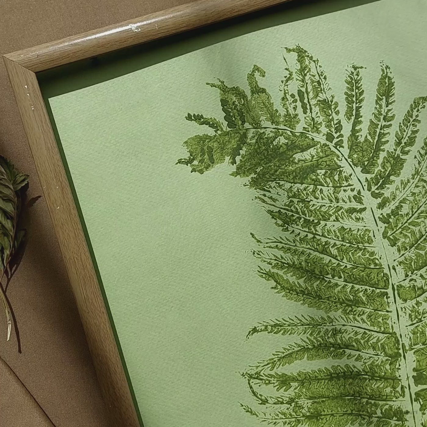 Monotype print Sage green fern textured relief plant texture Foraged wall decor Original printmaking artwork Nature lover gift One of a kind
