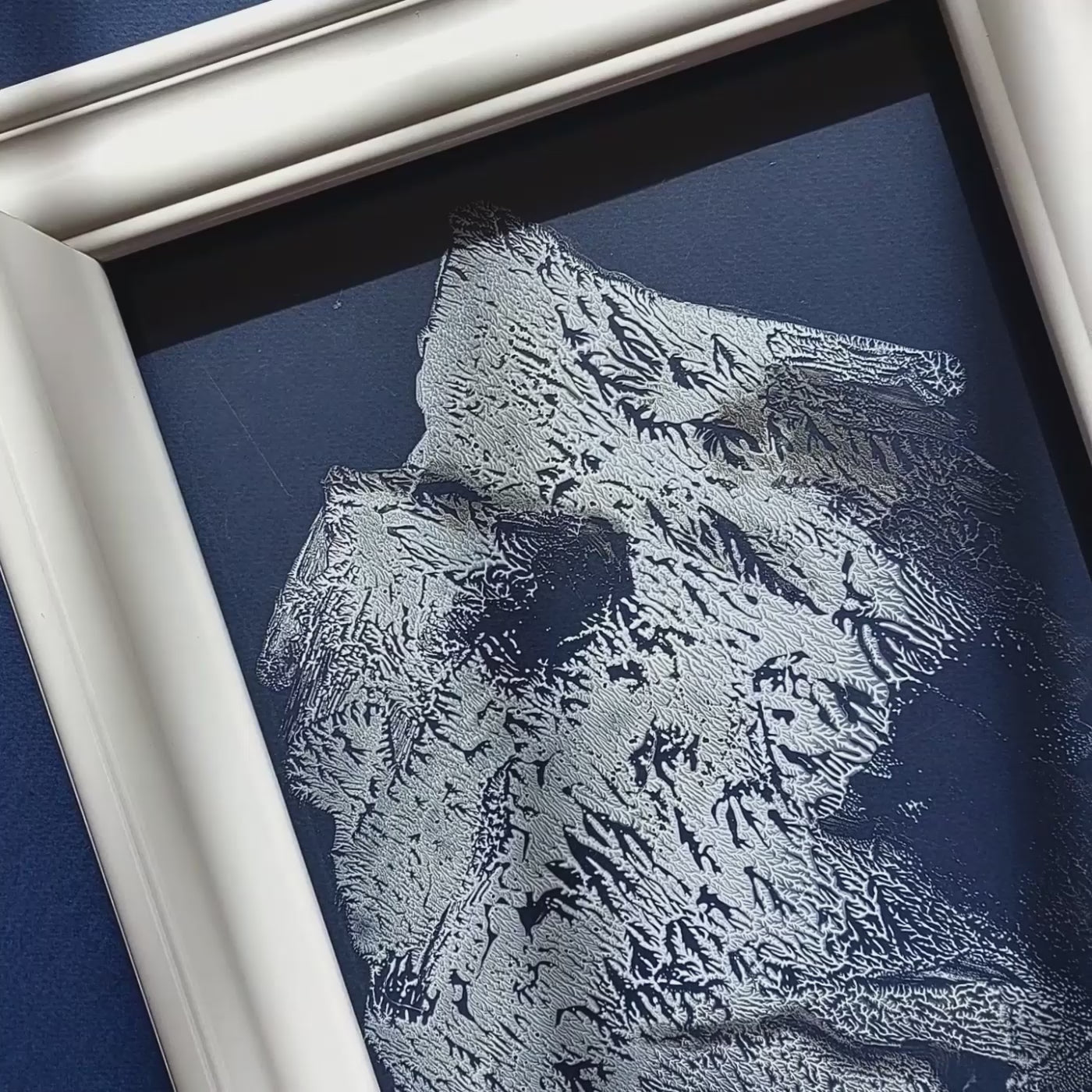 N4 Silver white and light blue Holiday winter wall art Abstract mountains Monotype print on Plexiglass Modern original artwork UNFRAMED Printmaking handmade block relief print Bedroom bathroom decor Home decoration unique one cope for New home gift Nature lovers gift