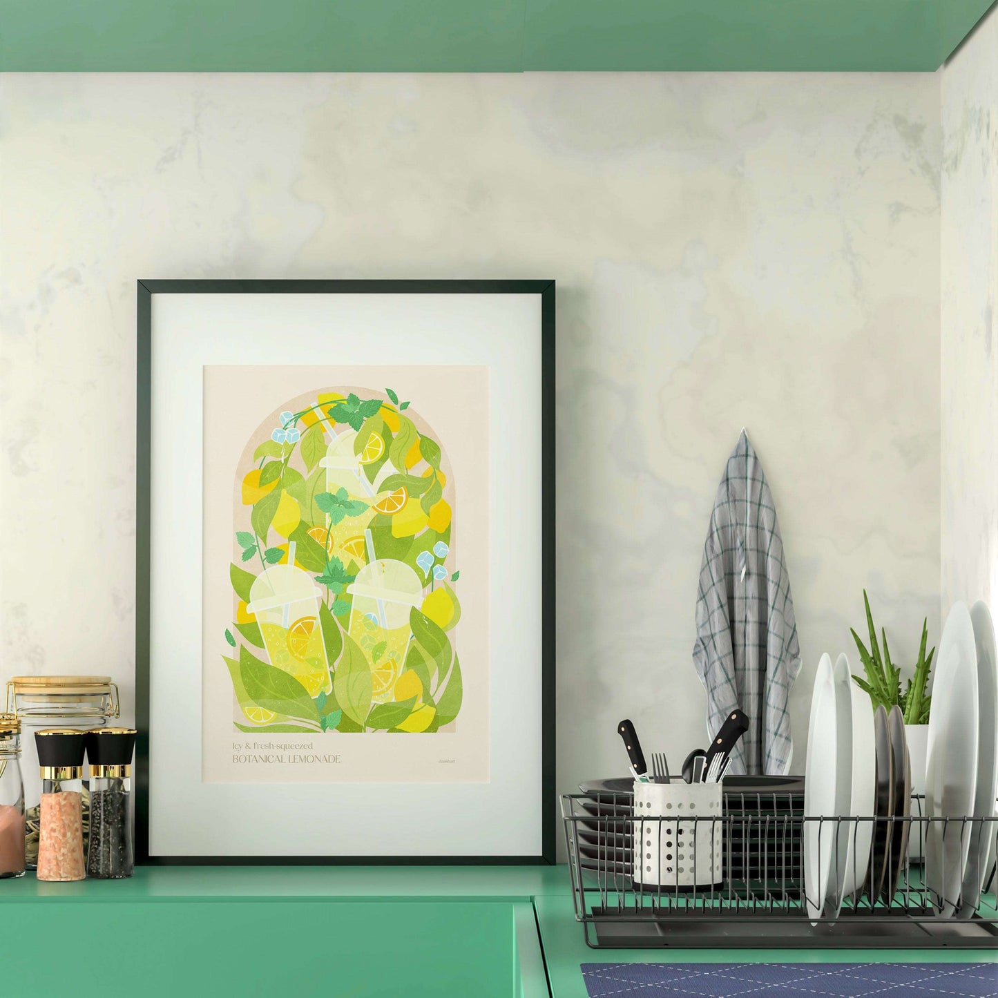 Botanical vintage lemonade with mint and lemons poster for modern kitchen and dining room decor Printable wall art INSTANT DOWNLOAD digital poster