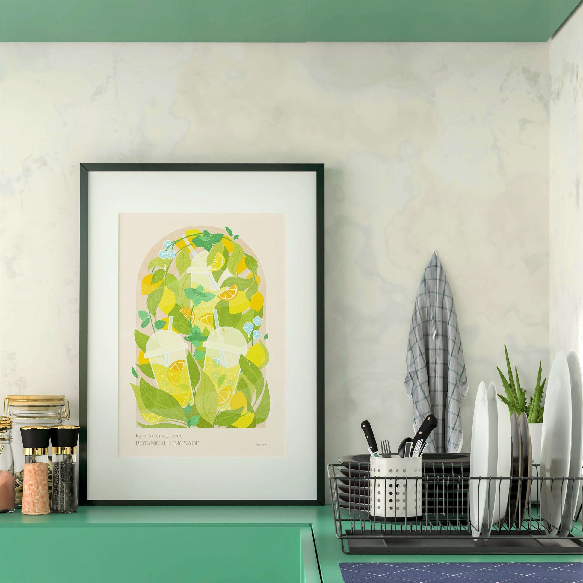 Botanical vintage lemonade with mint and lemons poster for modern kitchen and dining room decor Printable wall art INSTANT DOWNLOAD digital poster