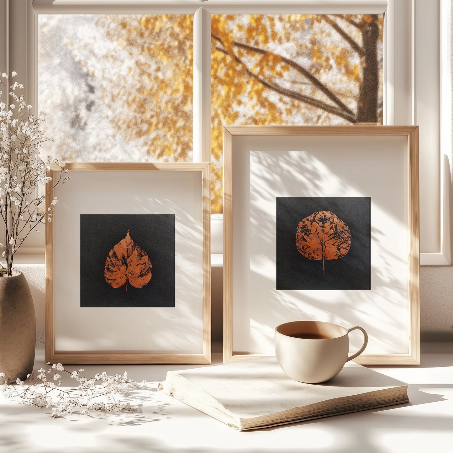 Minimalist Rose Gold Leaves Gallery Wall Set of 2 Monotype Art Print wall hanging, unique wall art, trendy, thank you gift, boss, teacher appreciation gift, Summer, Christmas, Spring wall art, sister in law gift, self gift, rustic wall art, retirement, One of a Kind Holiday Gift, Relief print, realtor closing gift, Printmaking art, plant lover gift, original illustration, Thank You Gift, original artwork, one of a kind
