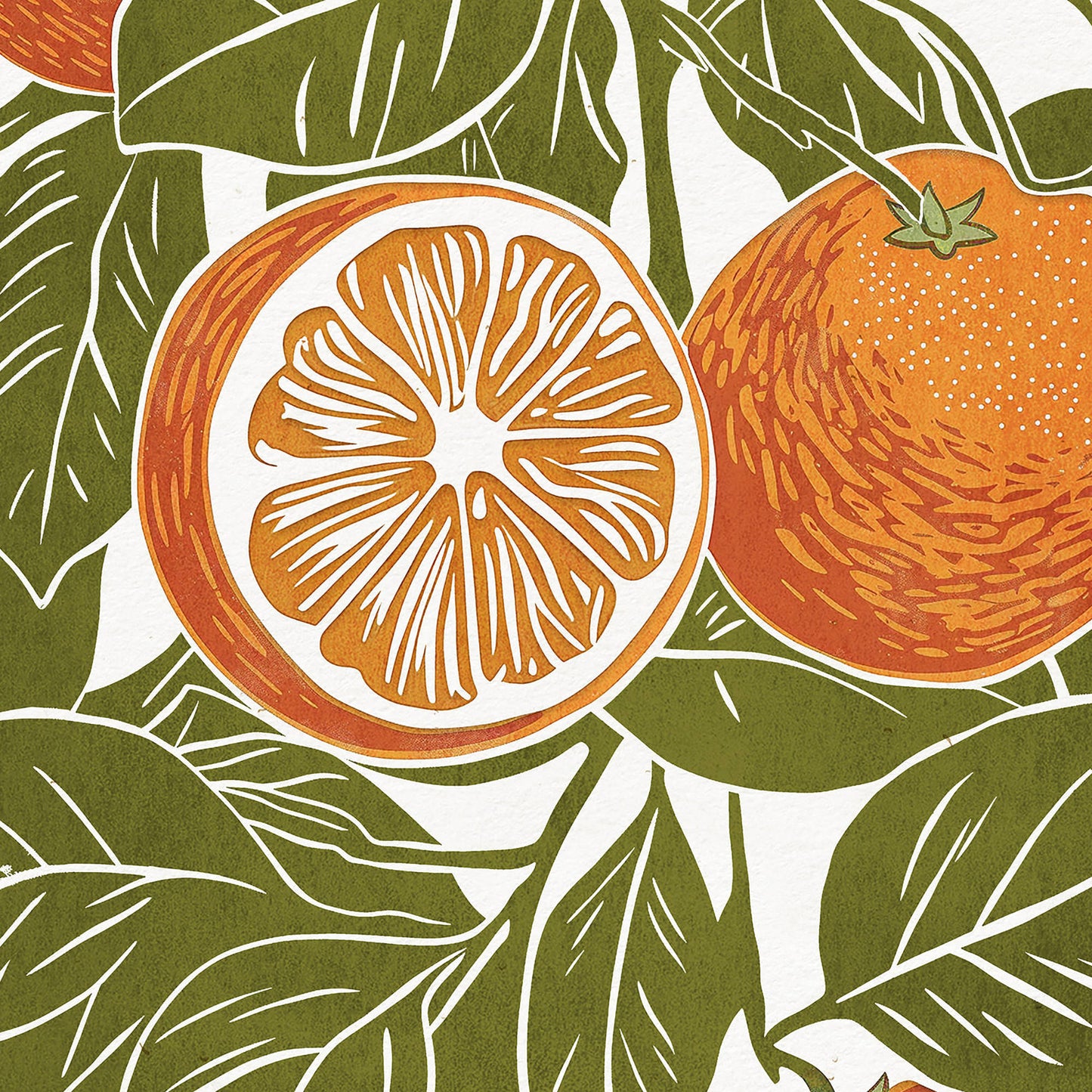 Gallery wall set of 2 Sage green oranges and lemons fruits «Sagreen Lemoranges» Printable linocut wall art posters