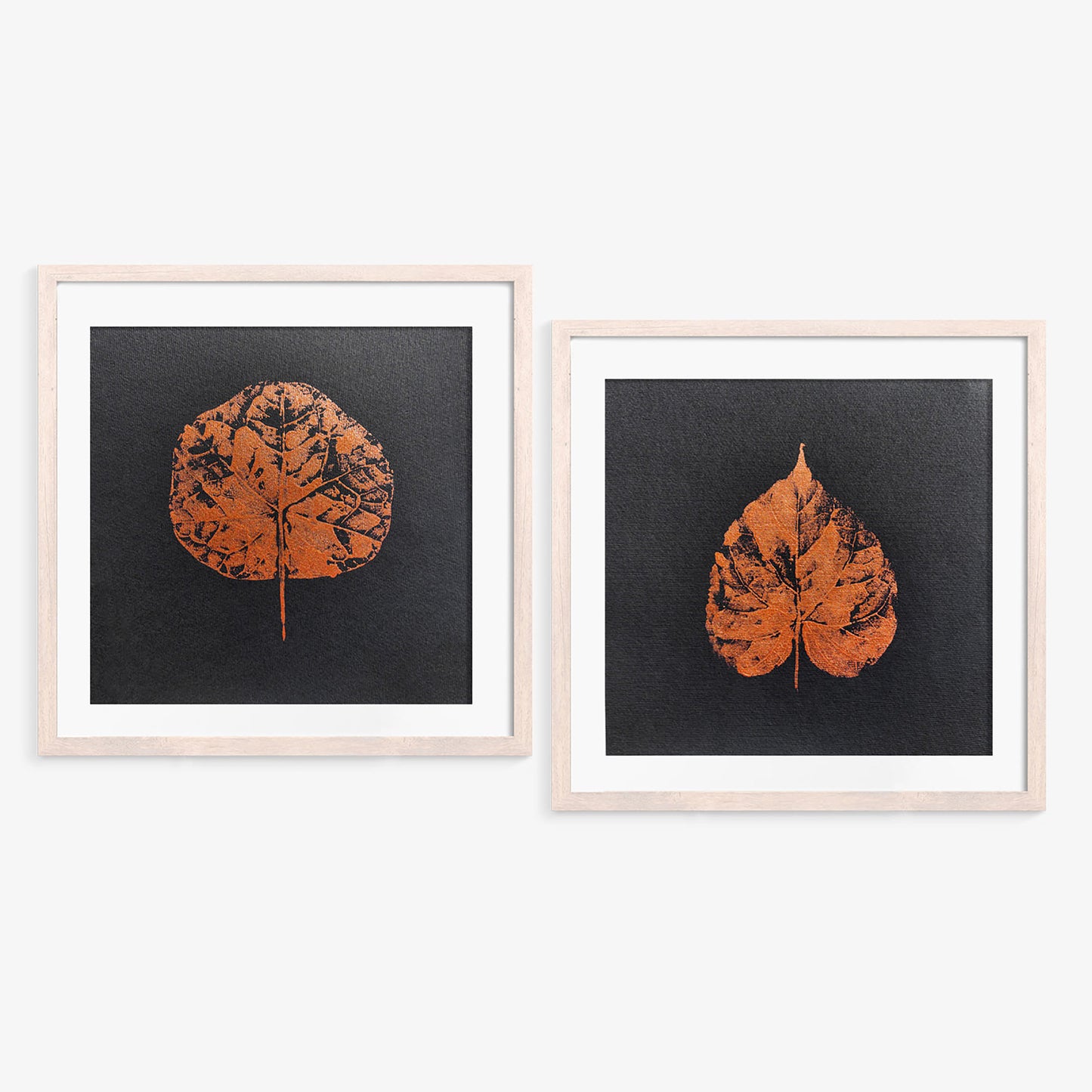 Minimalist Rose Gold Leaves Gallery Wall Set of 2 Monotype Print Cottagecore Wall Art Botanical Artwork Rustic Living Monoprint One of a Kind Fall Gift for Her, Entryway Decor, Botanical Gift for Coworker, Gratitude Gift for Mentor, Eco Friendly Thank You Gift, Rustic Handmade Gift