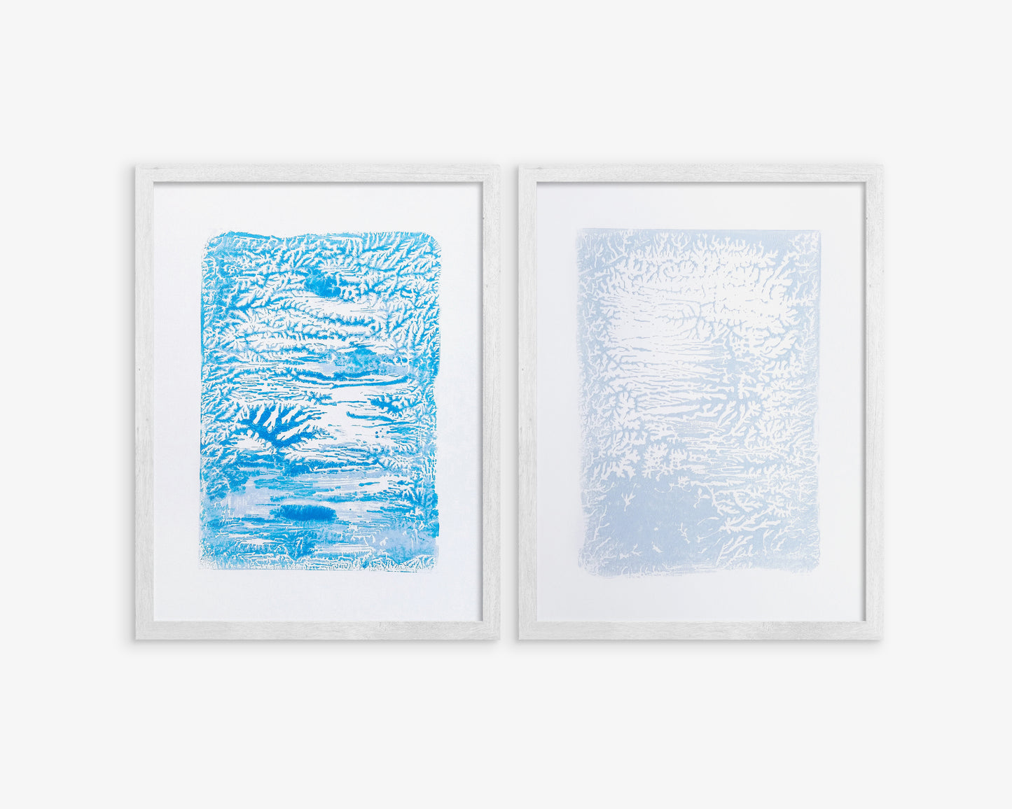 Holiday winter wall art Gallery wall set of 2 Monotype prints Abstract light blue turquose relief textures Original artwork New home gift, handmade printmaking art, relief print, Minimalist artwork, scandinavian wall decor decoration, living room decor, bedroom or bathroom wall art