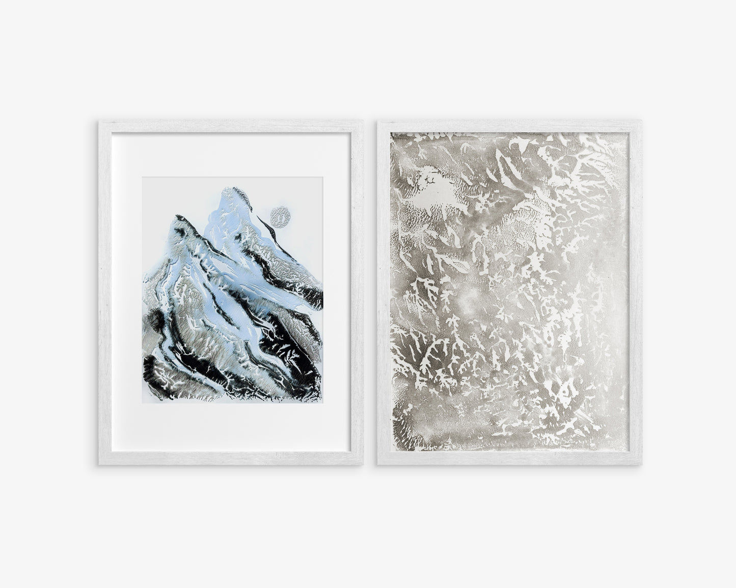 gallery wall set original artwork Simple artwork set of 2 wall art Relief print noel decoration Monotype prints Abstract mountains Holiday winter wall Bedroom wall decor Blue abstract art New home gift Silver texture Printmaking decorations Handmade wall art decor Modern contemporary painting Living room Houswarming gift snowy