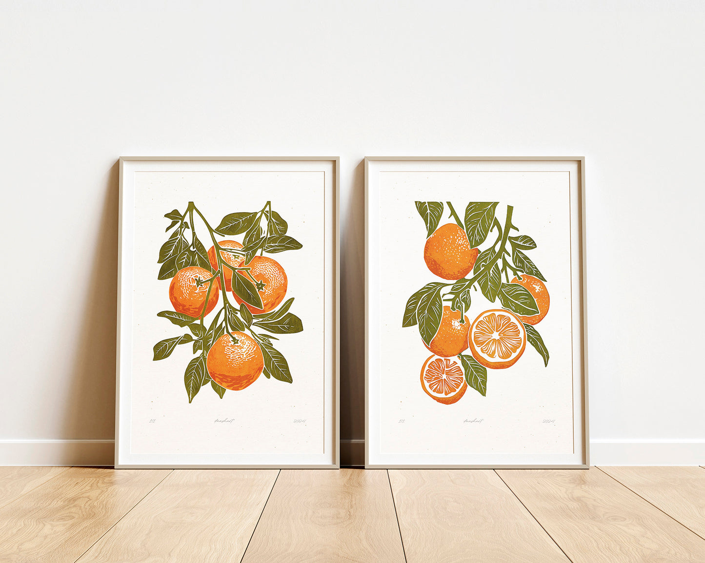 Living room wall art Nature lover gift Printable linocut fruit prints lino Sage green oranges foraged texture Cottagecore decor Digital downloadable kitchen Bedroom Relief vintage print modern branch Gallery wall set of 2 poster large