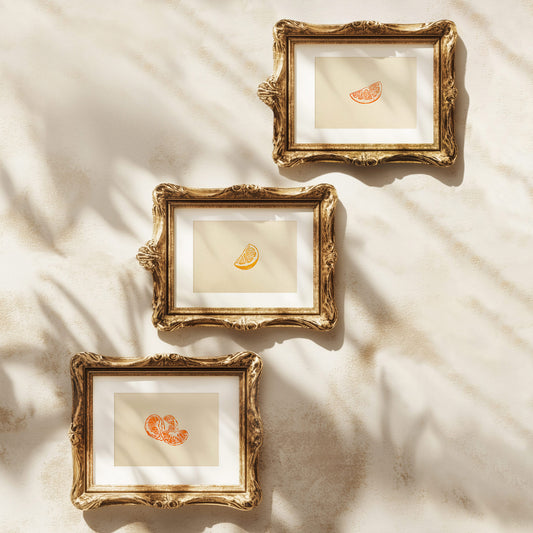 Mini gallery wall set of 3 Vintage citrus orange clementine and lemon fruit slices linocut print for Kitchen art decor wall hanging, Vintage art, unique wall art, trendy wall art, thank you gift boss, teacher appreciation gift, Summer wall art, sister in law gift, shelf decor, self gift, Sage green color, rustic artwork, Retro artwork, retirement gift, Relief print, realtor closing gift, Printmaking art, Plant print, plant lover gift, original illustration, original artwork, green art, one of a kind