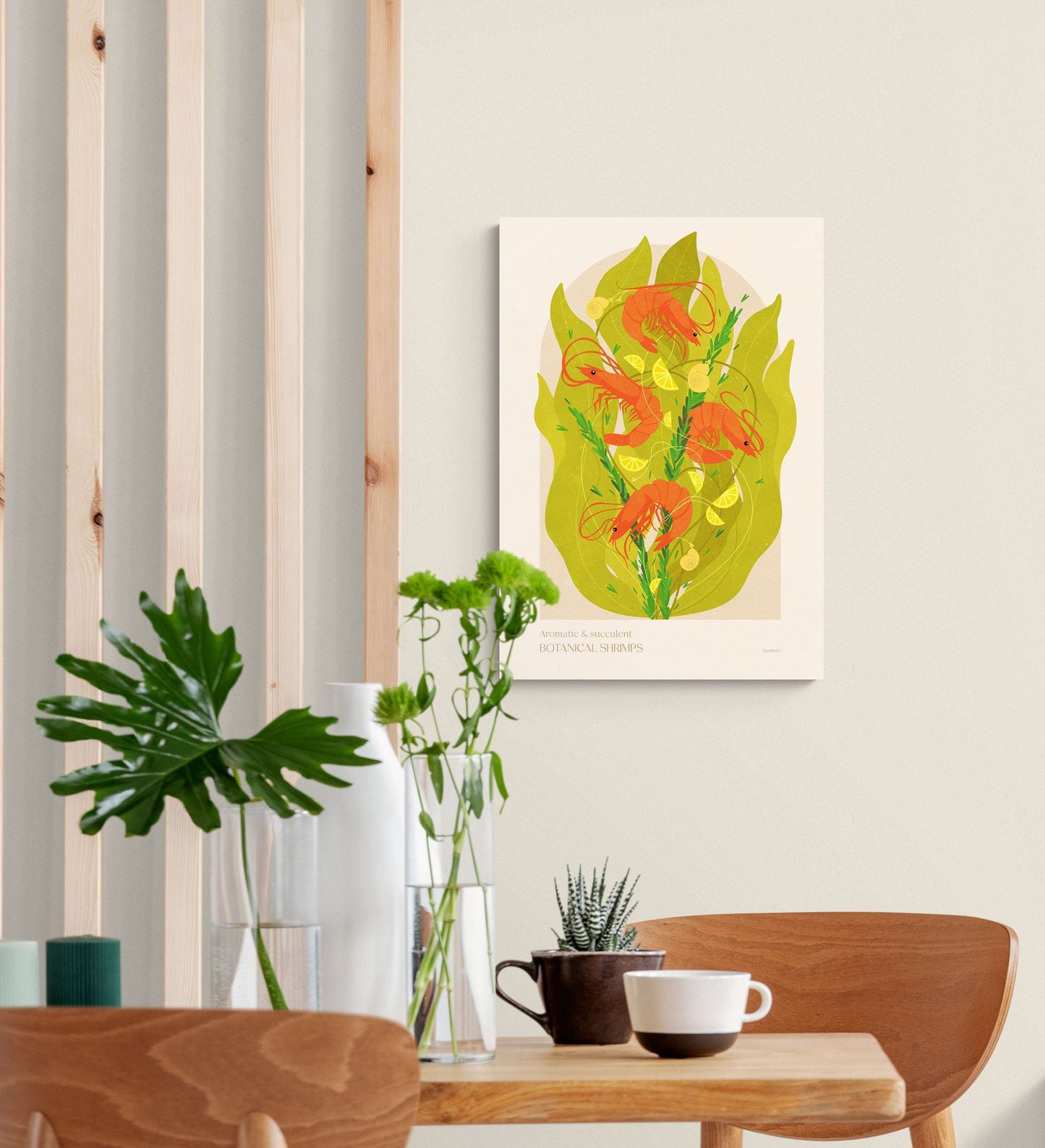 Botanical vintage shrimp poster for modern kitchen and dining room decor Printable wall art INSTANT DOWNLOAD