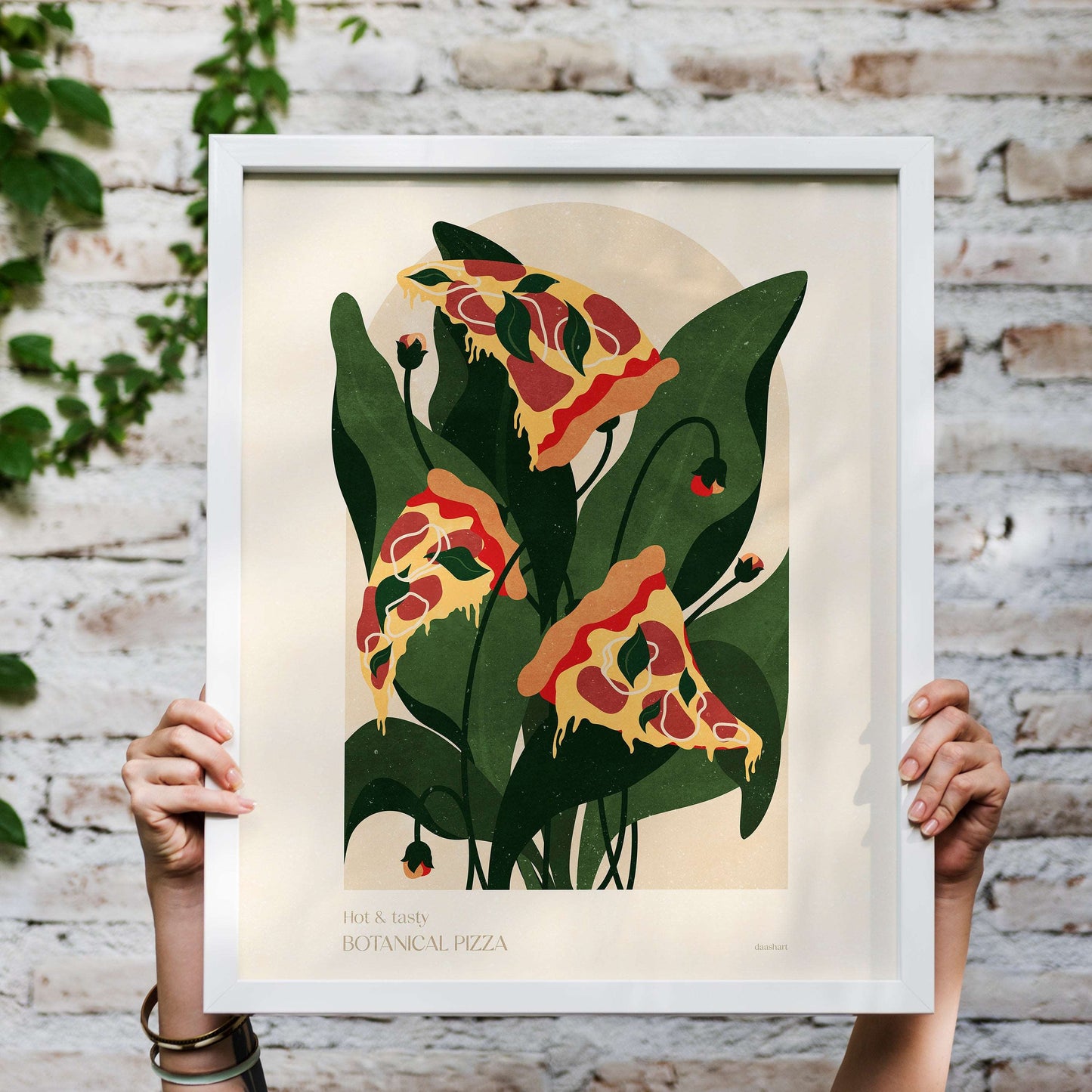 Botanical vintage pizza poster for modern kitchen and dining room decor Printable wall art INSTANT DOWNLOAD
