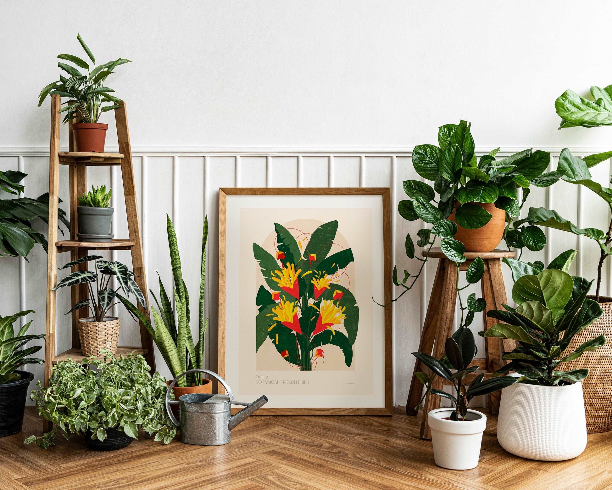 Botanical vintage french fries poster Printable wall art for modern kitchen and dining room decor