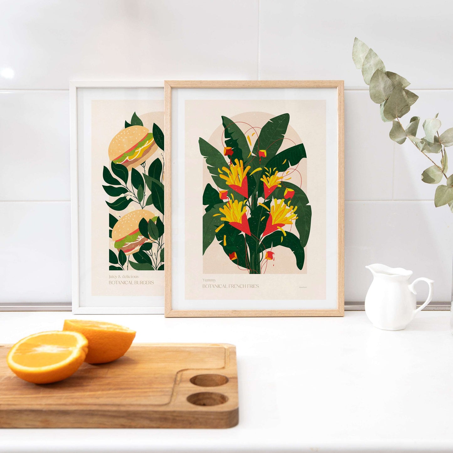 Botanical vintage french fries poster Printable wall art for modern kitchen and dining room decor