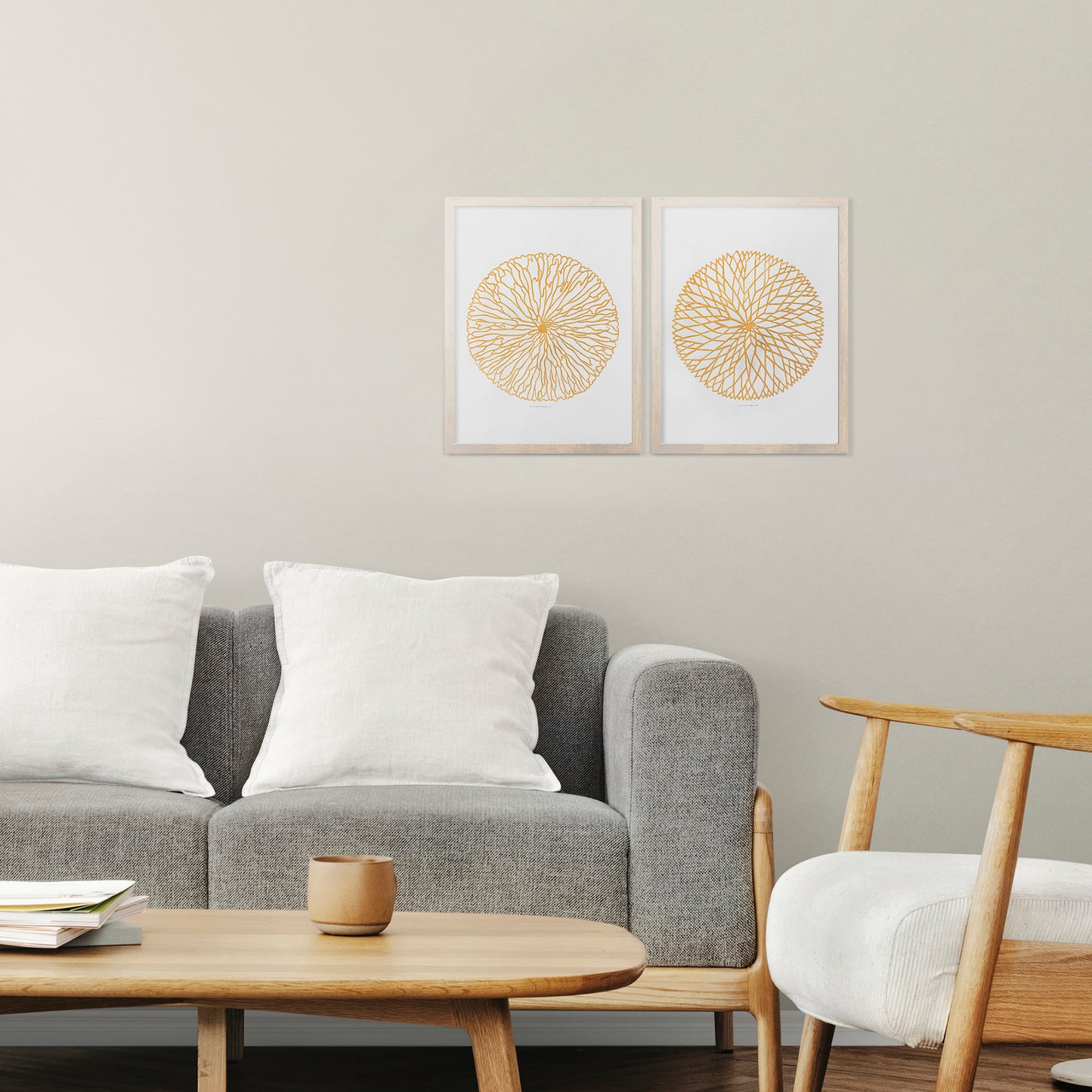 Gallery wall set of 2 Beige minimalist abstract circle flower Autumn wall art Linocut print for Nature lover gift UNFRAMED / Lino print, Linogravure, Fall wall art, Tree rings wall art, Original artwork, nature lover gift, new home gift, farmhouse gift, farm kitchen art, living room wall decor, bedroom decor, printmaking art, handmade art