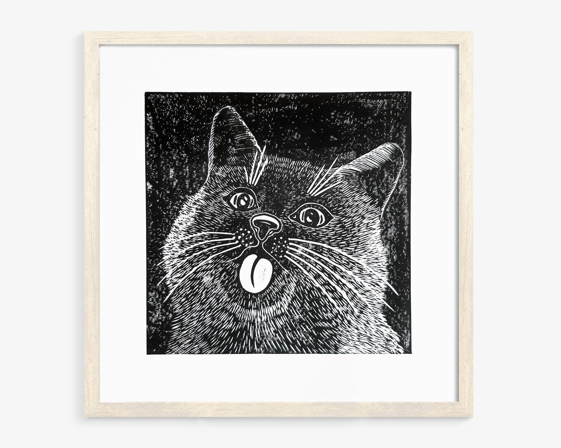 Housewarming gift	Bedroom wall decor	Living room wall art	Linocut print	Original artwork	For pet lovers gift	Linogravure lino	Black relief block	funny portrait cat	printmaking art	Kids room happy	Bestfriend gift	Modern animal spring