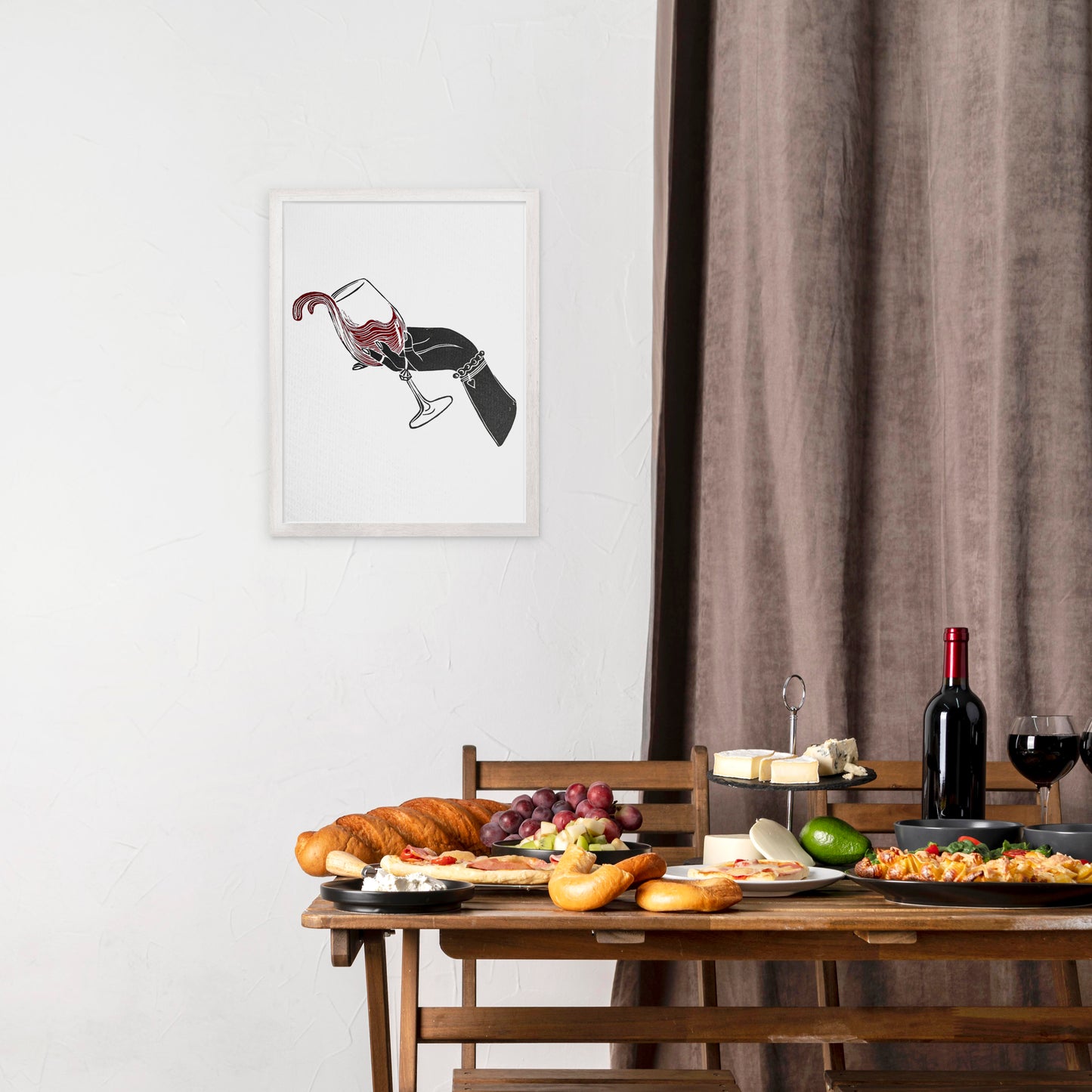 Black woman hand with glass of red wine Linocut print for New home gift UNFRAMED / lino print, linogravure, original artwork, relief print, printmaking / alcohol drink art, for dining room, living room and modern kitchen wall art and decor