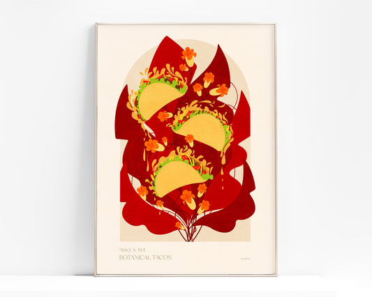 Botanical vintage tacos poster for modern kitchen and dining room decor Printable wall art INSTANT DOWNLOAD