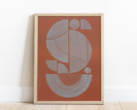 №2 Unique terracotta and white Abstract line shapes artwork for New home gift UNFRAMED for living room, or bedroom original artwork