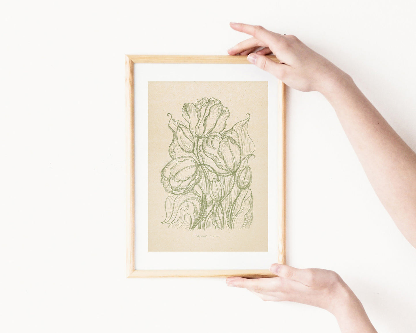 Printable wall art Nature lover gift Vintage poster retro Bedroom wall decor INSTANT DOWNLOAD Simple living room Antique hand drawn tulips flower sketch floral Large poster Sage green beige line modern digital botanical neutral farm kitchen drawing