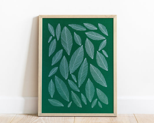 Emerald green geometric abstract leaf line shapes artwork for Nature lover gift UNFRAMED for living room, or bedroom original artwork