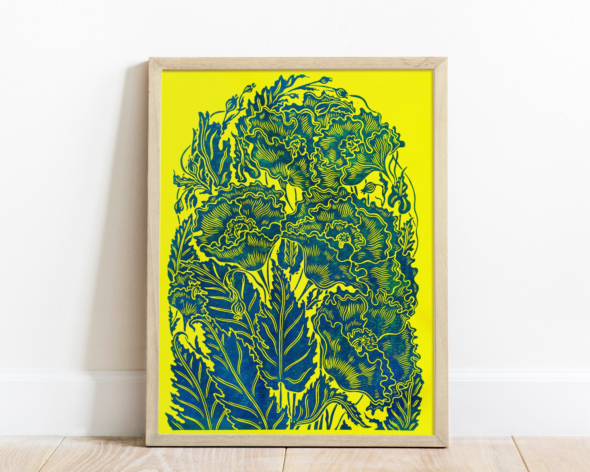 Pray for Ukraine Poppies flower Yellow and blue Linocut print for Nature lover gift UNFRAMED Housewarming gift Nature lover gift New home gift Kitchen wall decor Living room bedroom decor 12x16 Original artwork