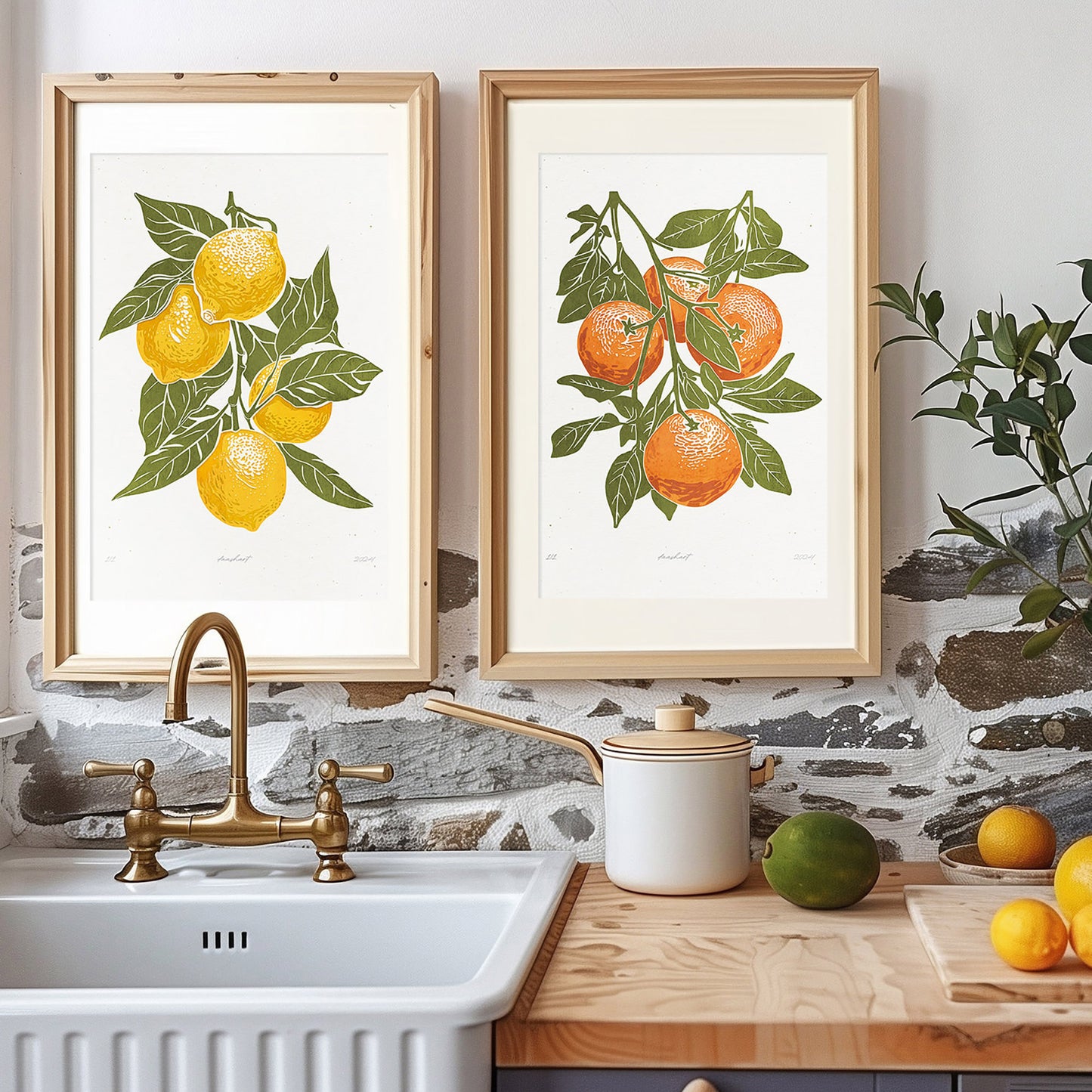 Gallery wall set of 2 Sage green oranges and lemons fruits «Sagren Lemona» Printable linocut wall art posters, fruit wall art, farm decor, contemporary art, relief textured, large wall art, moody wall art, trendy wall art, aesthetic wall art, funny modern poster, retro wall art, vintage poster, bedroom wall decor, modern kitchen art, dining room decor, bathroom prints, living room wall art, coquette room decor, preppy room decor, dorm room decor, laundry room decor, mens room decor, nursery wall art