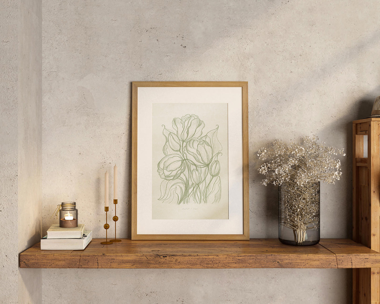 Printable wall art Nature lover gift Vintage poster retro Bedroom wall decor INSTANT DOWNLOAD Simple living room Antique hand drawn tulips flower sketch floral Large poster Sage green beige line modern digital botanical neutral farm kitchen drawing
