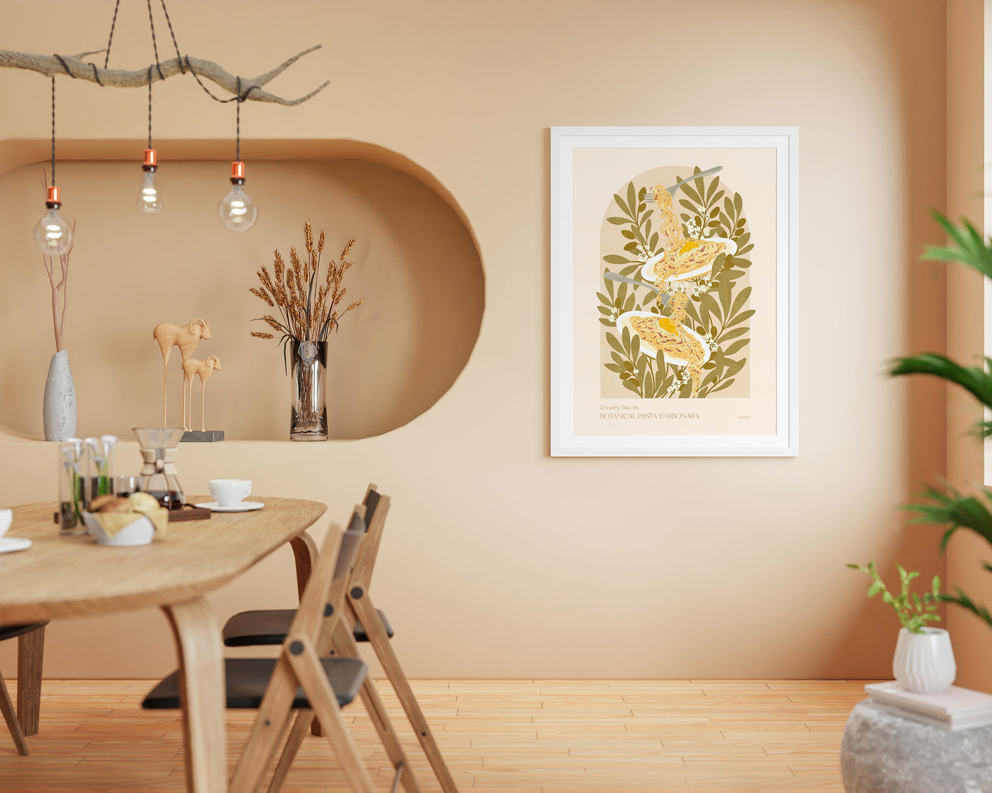 Botanical vintage Pasta carbonara with bacon poster Modern kitchen Printable wall art Food italian prints Dining room decor INSTANT DOWNLOAD