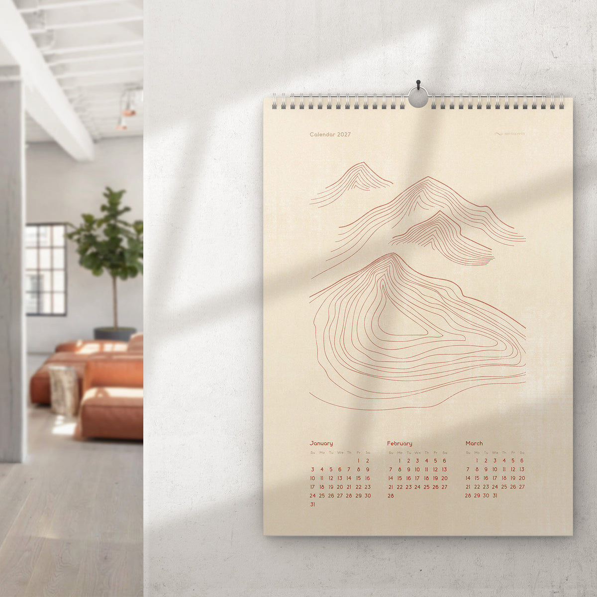 boho 2027 wall printable calendar abstract neutral terracotta color landscape lines neutral 11x17in mountains sun moon plant illustrated calendar INSTANT DOWNLOAD new year 2027 gift minimalist modern kitchen bedroom digital product contemporary beige vertical illustration dining room teacher coworker housewarming new homeowner friend home office nature lover large downloadable aesthetic hanging mother grandmother sister self wife women hostess girlfriend artistic christmas for her mom mother
