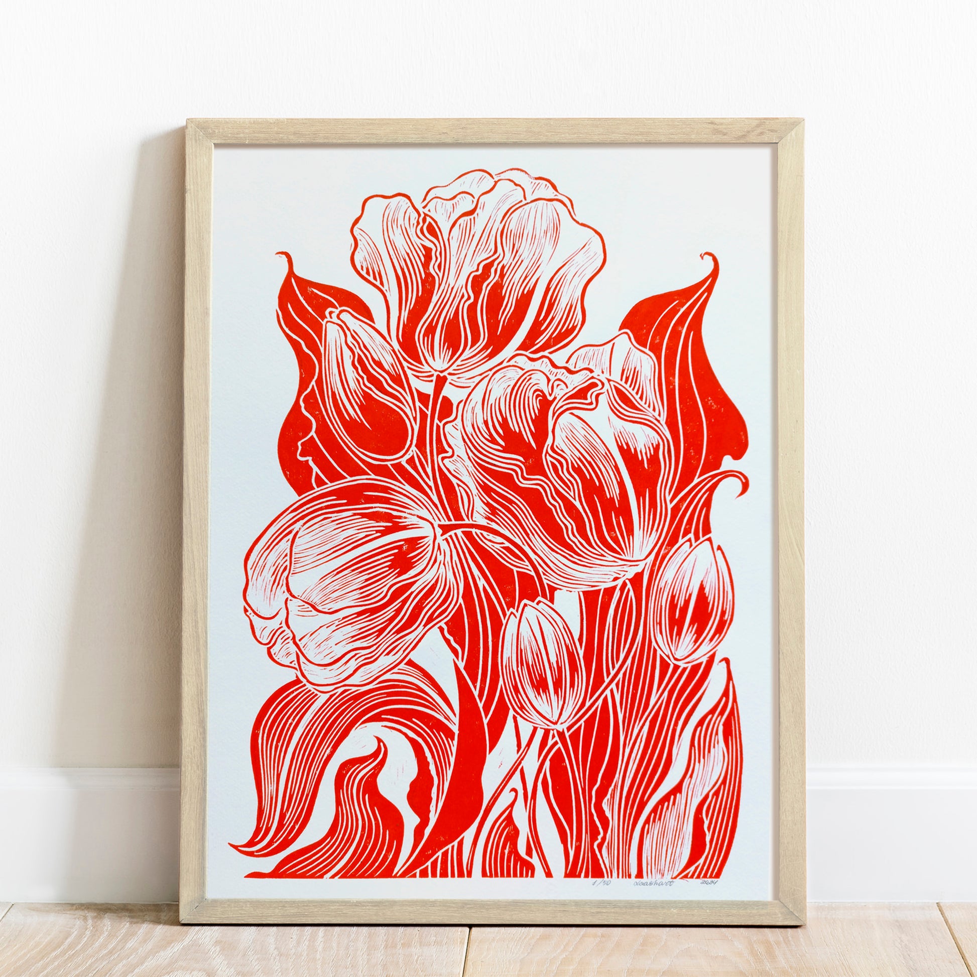 red tulips flowers Linocut print Spring wall art decor lino print, linogravure, printmaking, relief print, block print, wall hanging, unique wall art, trendy wall art, thank you gift boss, teacher appreciation gift, Summer wall art, Spring wall art, sister in law gift, shelf decor, self gift, rustic wall art, retirement gift, realtor closing gift, Plant print, plant lover gift, original artwork, one of a kind, nurse gift