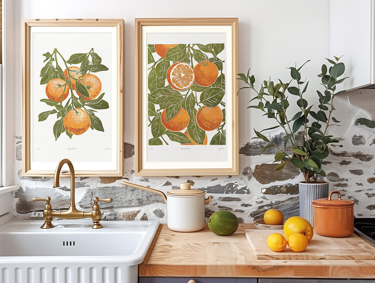 Printable linocut fruits prints Vintage sage green oranges Gallery wall set of 2 Relief wall art decor Digital modern kitchen food poster Living room wall art Nature lover gift fruit prints lino Cottagecore decor downloadable instant download kitchen Bedroom doorm entryway farm farmhouse rustic modern branch foraged food