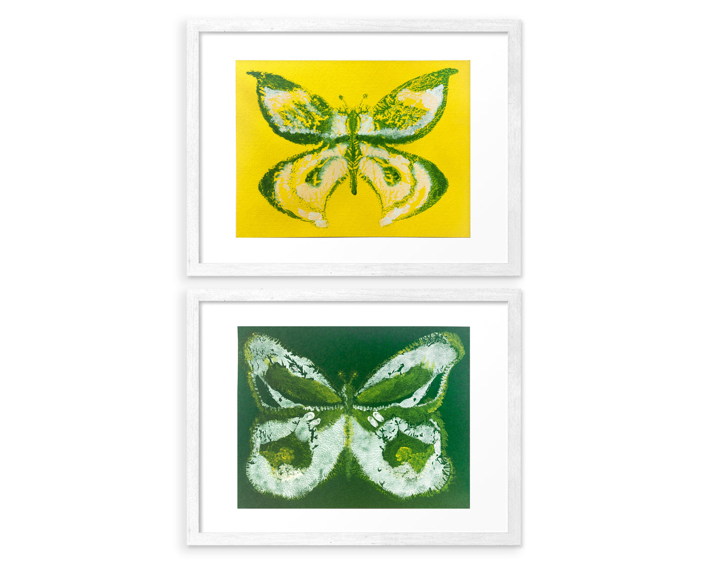 №10 - Set of 2 Yellow and green abstract butterfly Monotype print for Nature lover gift UNFRAMED for living room, or bedroom original artwork