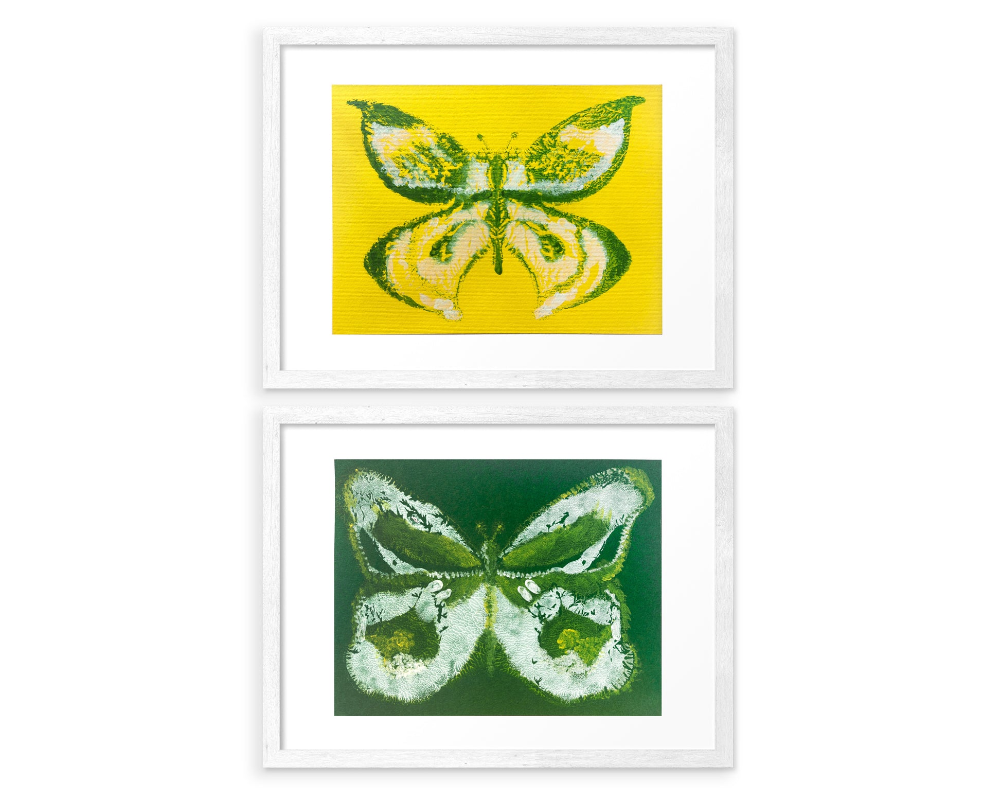 №10 - Set of 2 Yellow and green abstract butterfly Monotype print for Nature lover gift UNFRAMED for living room, or bedroom original artwork