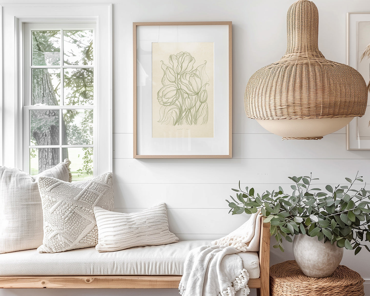 Printable wall art Nature lover gift Vintage poster retro Bedroom wall decor INSTANT DOWNLOAD Simple living room Antique hand drawn tulips flower sketch floral Large poster Sage green beige line modern digital botanical neutral farm kitchen drawing
