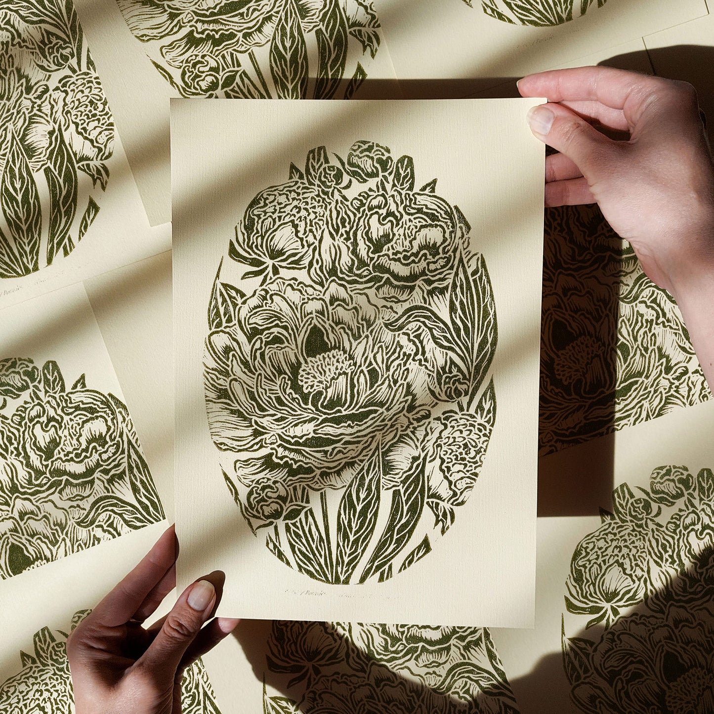 vintage peonies flower print peony linocut print floral wall art original artwork chateaucore decor living room lino botanical hostess thank you new apartment gift linogravure gift for professor bedroom home office workspace handmade educational nature lover sage green beige cottagecore rustic farm farmhouse retro room dining entryway kitchen dorm hallway heilroom mom mother wife woman sister girlfriend grandmother godmother apartment thoughtful Handprinted Present Gratitude Professor Rustic