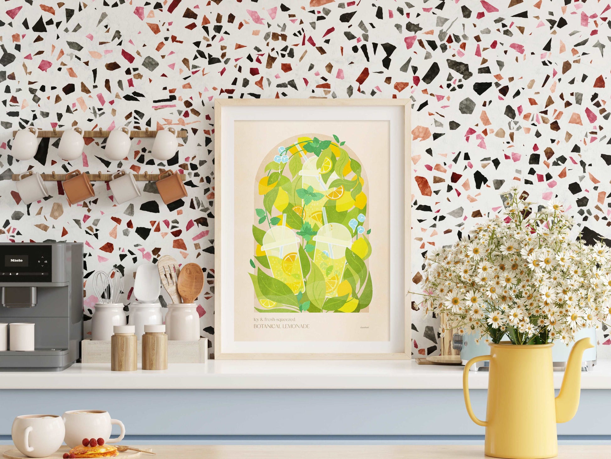 Botanical vintage lemonade with mint and lemons poster for modern kitchen and dining room decor Printable wall art INSTANT DOWNLOAD digital poster