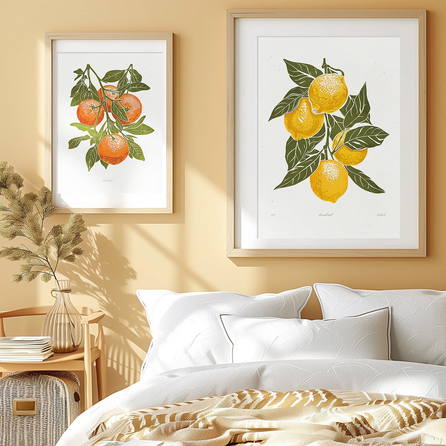 Gallery wall set of 2 Sage green oranges and lemons fruits «Sagren Lemona» Printable linocut wall art posters, grandma gift, new mom gift, grandmother gift, gift for aunt, hostess gift, host gift, aunt gift, godmother gift, godparent gift, godfather gift, mother in law gift, daughter in law gift, sister in law gift, niece gift from aunt, new grandma gift, mothers day gift from daughter, mothers day gift ideas, gift for best friend female, college graduation gift, gift for best friend female, nurse gift