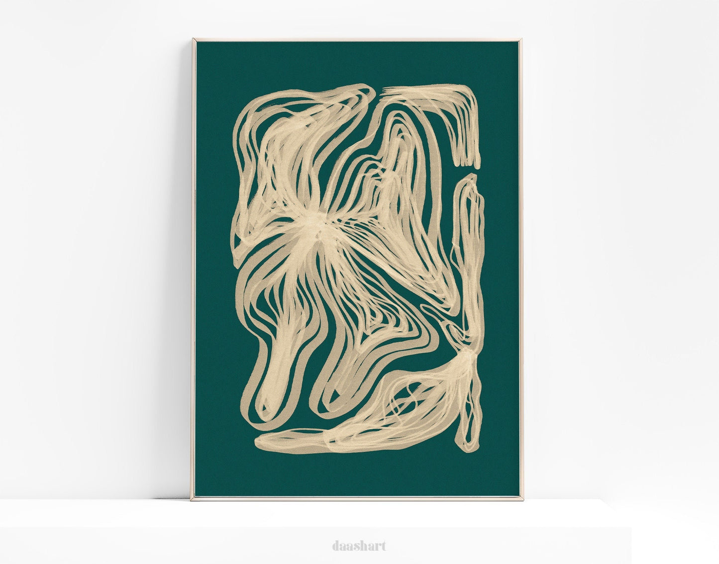 Abstract lines flower art Trendy emerald green / Printable wall art for modern living room and bedroom decor INSTANT DOWNLOAD