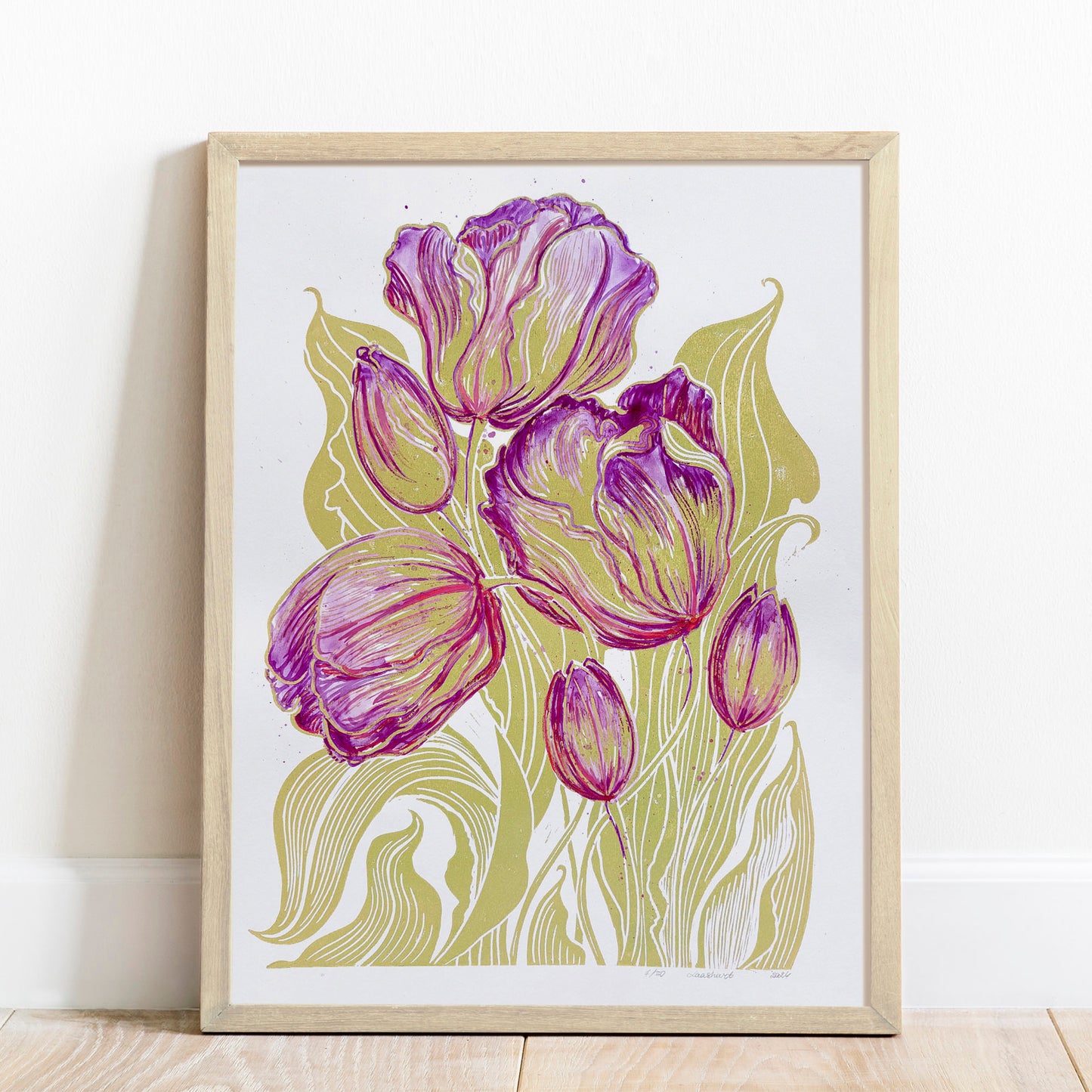 Watercolor purple tulips flowers Lime cream green plant Botanical linocut print   Farmhouse wall decor, farm kitchen wall art, farm decor, easter gift, dorm room decor, diy gift, Dining Room Decor, daughter in law gift, cottagecore wall art, Botanical wall art, bookshelf decor, Bedroom wall art, aunt gift, Aesthetic wall art, office wall decor