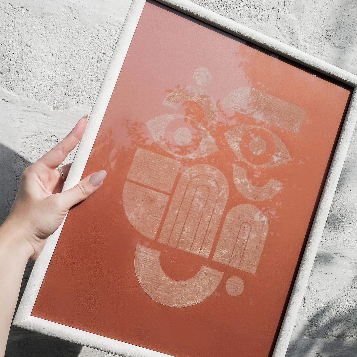 linocut print original artwork mid century modern lino linogravure printmaking terracotta color abstract bauhaus style funny face shapes minimalist 
hand carved, wall hanging, unique Vintage art, unique wall art, trendy wall art, thank you gift boss, teacher appreciation gift, master bedroom, Summer wall art, large wall art, sister in law gift, shelf decor, self gift, rustic artwork, Retro scandinavian artwork, handprint, retirement gift, Relief print, realtor closing gift, Printmaking art, original 