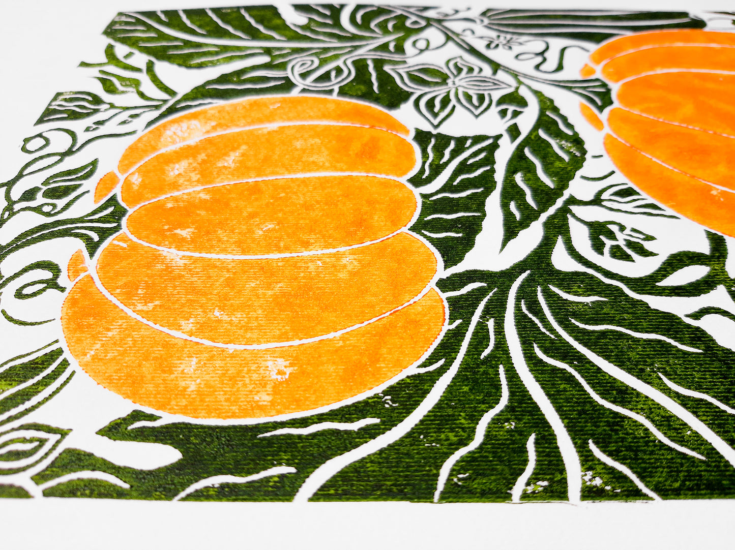 Pumpkin relief linocut print Original block print artwork