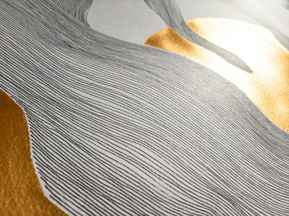 Details №6 Unique Gold sun and black line drawing shapes artwork 